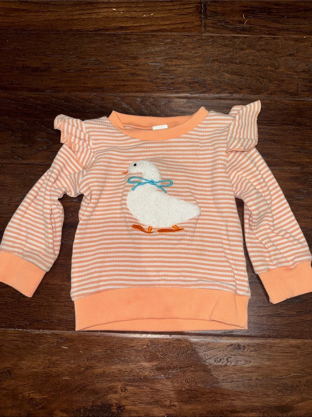 Girls Peach Striped Duck Appliqué Sweater